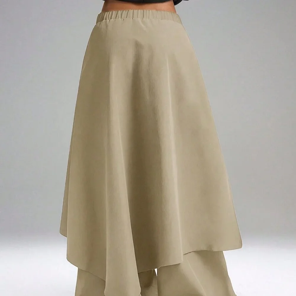 Khaki Casual Women's Asymmetrical Wide Leg Skirt - Picture 2 of 6